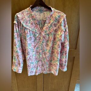 Wit & Wisdom Floral Puff Sleeve Button-Down Blouse | Pink & Coral Floral | L